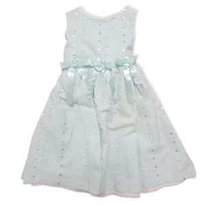 Pastel teal seersucker eyelet dress